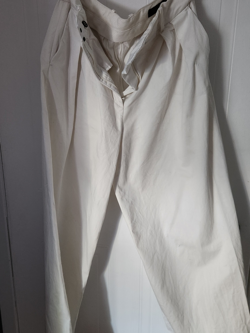 Woman's Cream Cotton Chinos - Classic Wide Leg And High Waist